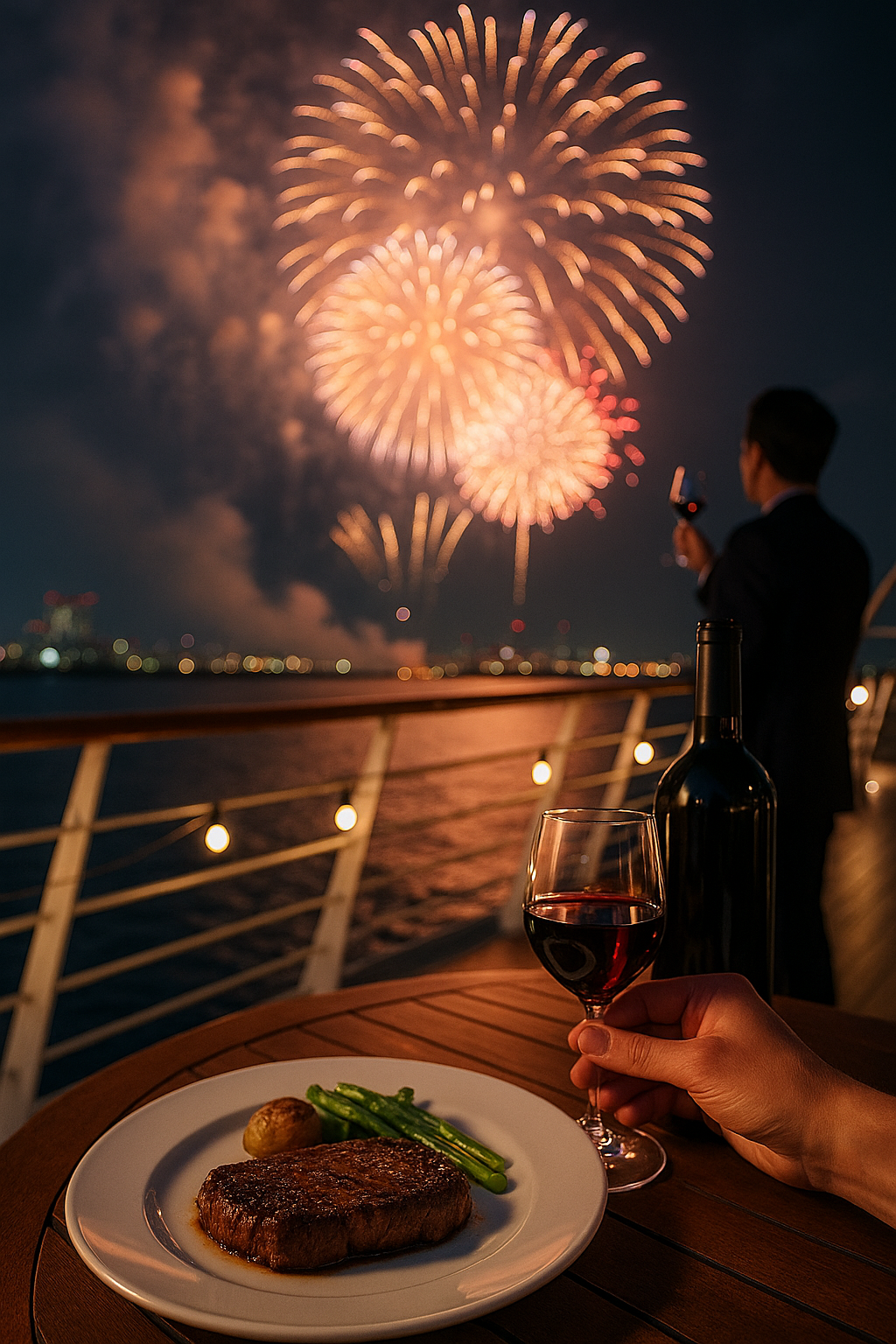 🌆初夏の夜に咲く一瞬の芸術と、船上のとっておきの一杯──五感で楽しむ「花火クルーズ」と「ワイン祭り」、そして梅田の夜は和豪で〆る