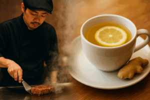 冬の鉄板焼きで免疫力を整えるシェフりょうと温かいレモンジンジャー茶