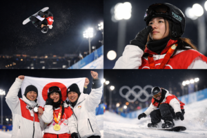 冬季オリンピック女子スノーボード・ビッグエア決勝で、村瀬心椛選手が覚悟の3本目を決め金メダルを獲得した瞬間